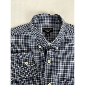 Polo Jeans Co.Ralph Lauren Shirt Mens Large Blue Vintage Gingham USA Flag Logo
